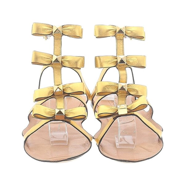 Marc Jacobs Gold Bow Studs Leather Buckle Flats Gladiator Wedding Sandals 39 8.5 - Picture 1 of 12